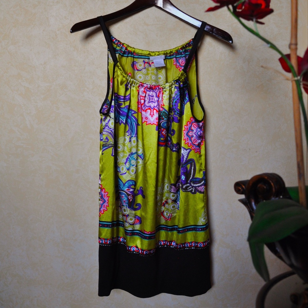 Paisley Spaghetti Strap Satin Dress Top Tunic